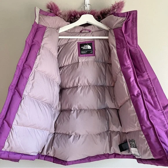 North Face down jacket girls large 14 16 Greenland parka purple Hyvent hooded - Picture 2 of 11